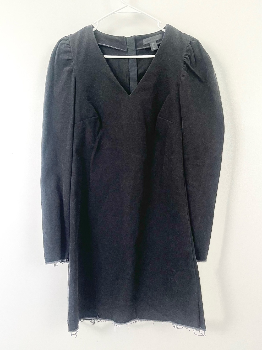 Denim Grunge Black V-Neck Long Sleeve Dress Maison Cinqcent Zipper Accents Small